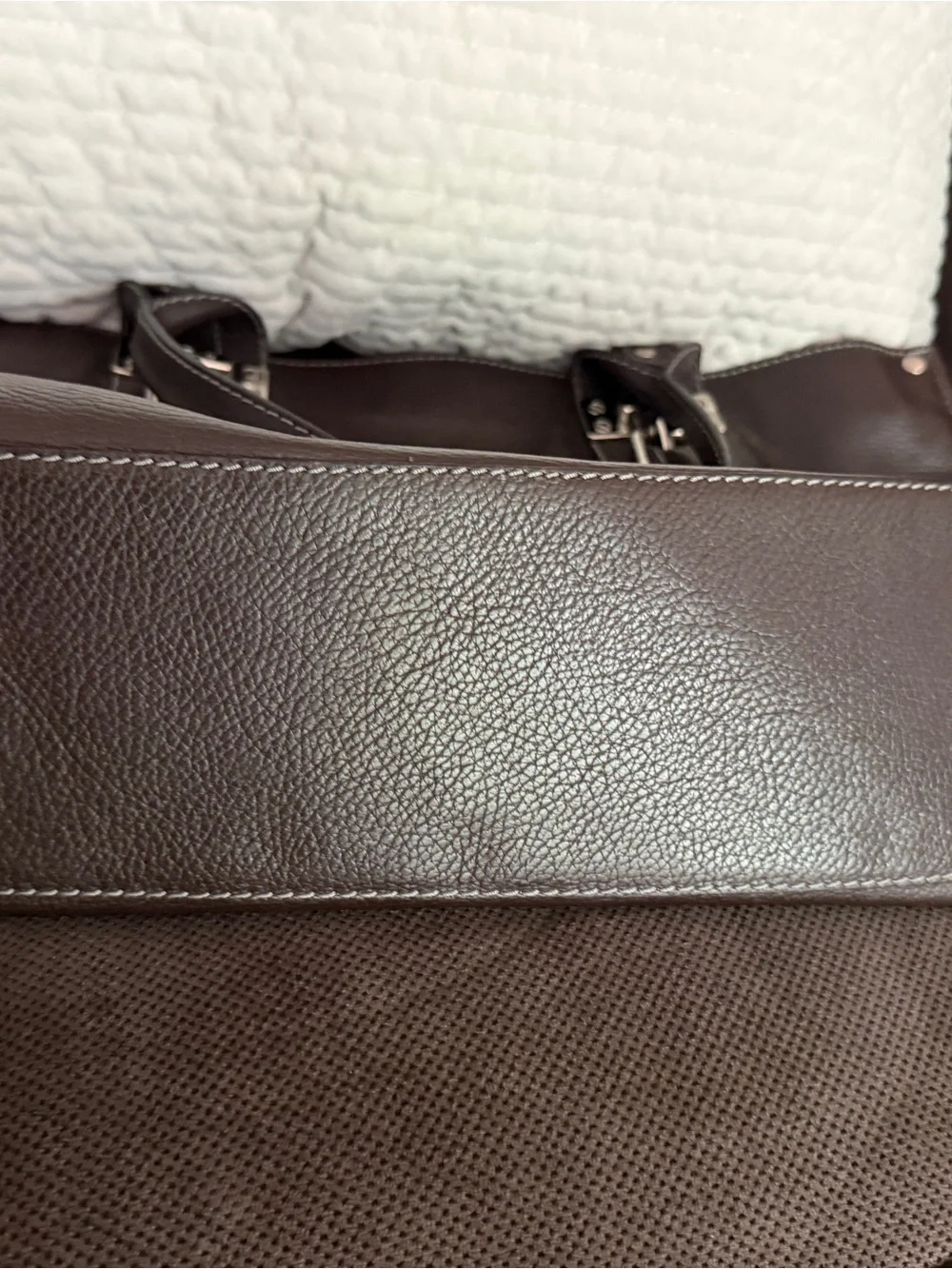 Classic Dark Brown Leather Tote Bag with Silver Hardware